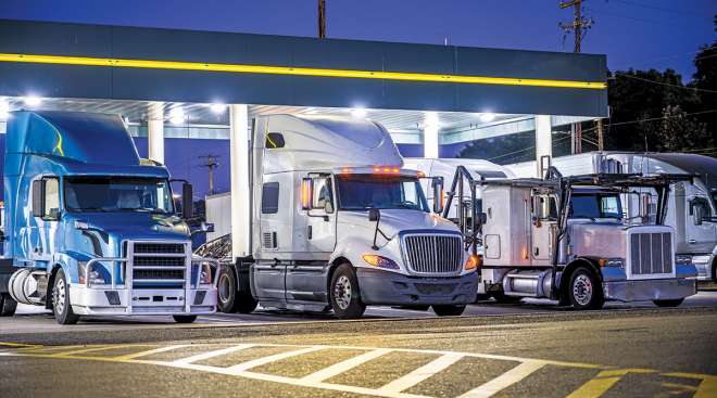 Truck stop at night