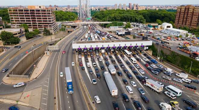 Traffic approaches the George Washington Bridge in Fort Lee, N.J.