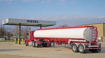 Tanker truck delivering fuel to a  service station in Illinois