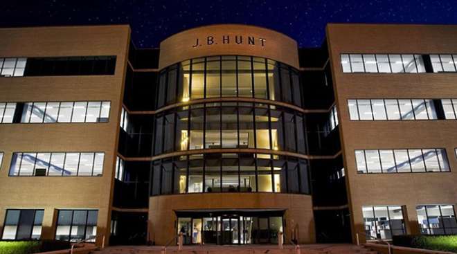 Nighttime shot of J.B. Hunt headquarters