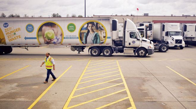 Kroger trucks sit parked