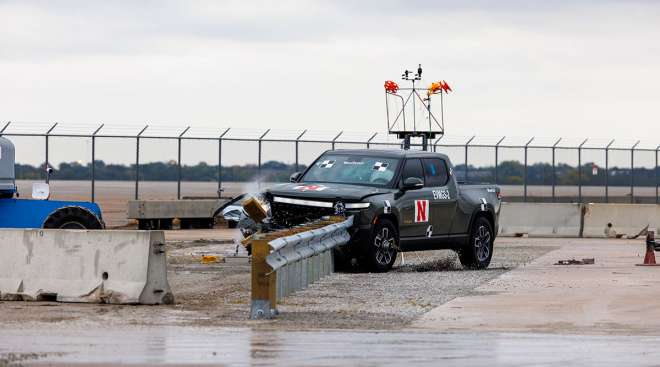 Rivian guardrail crash test