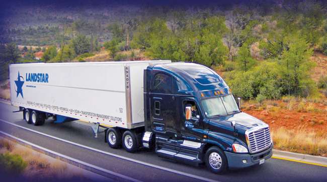 A Landstar System truck on the road