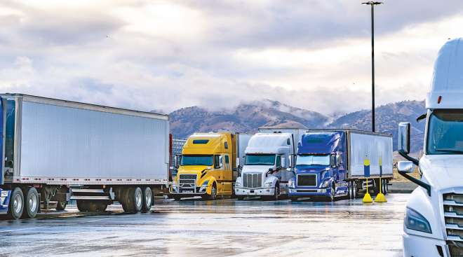 Trucks parked in a lot