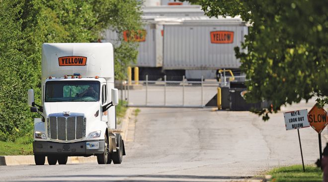 Truck leaving a Yellow terminal 